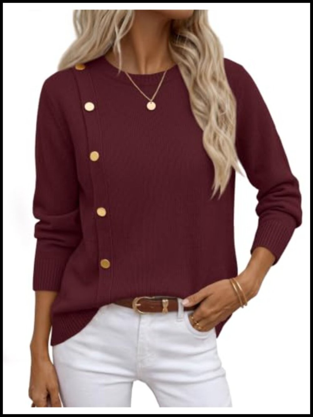 MEROKEETY Women's Long Sleeve Button Knit Pullover Sweater Crew Neck Comfy Top
